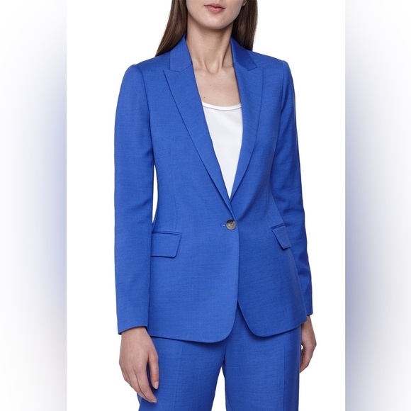 Reiss Haya Cobalt Blue fitted single breasted linen blend Blazer Jacket in US 0 - Picture 2 of 12